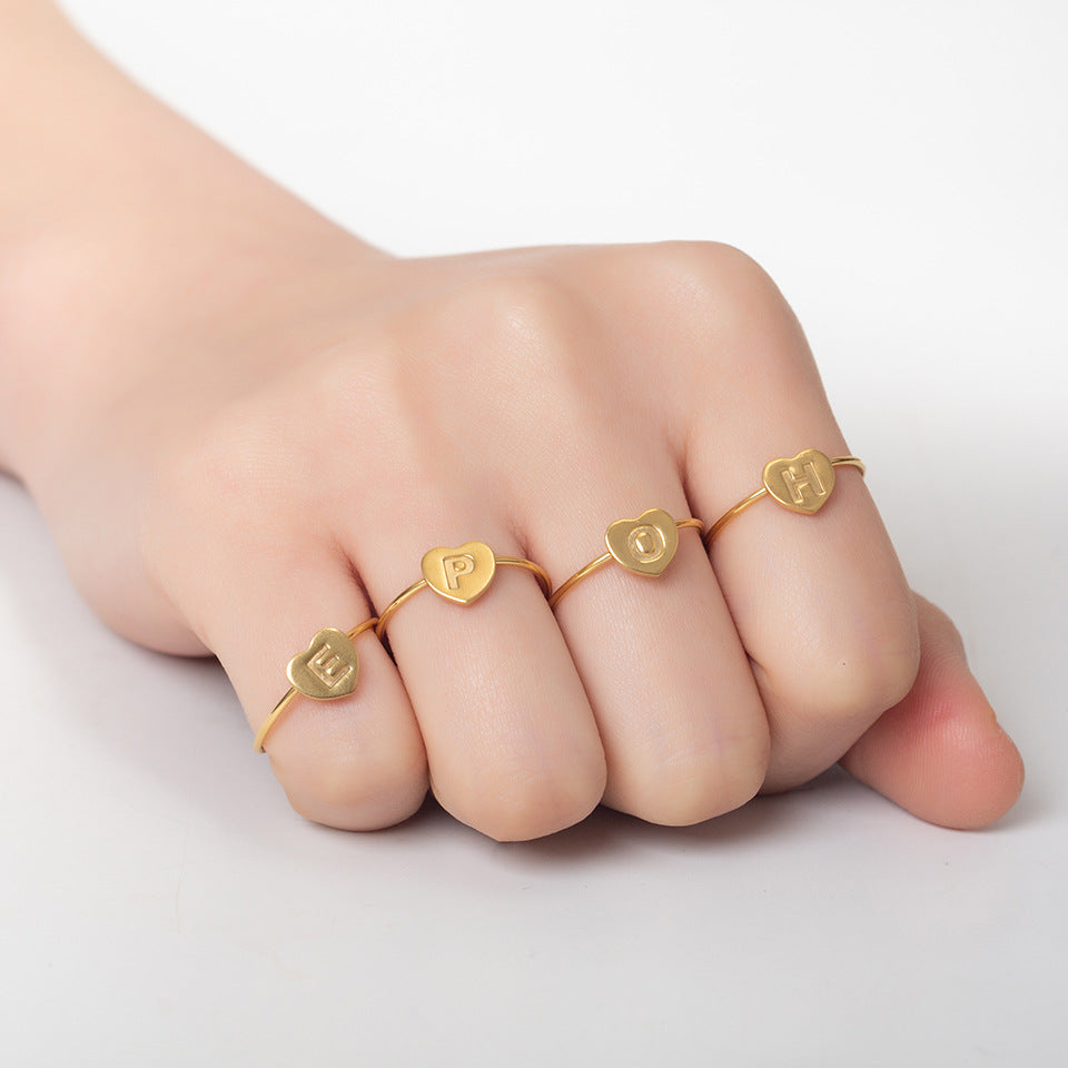 Fashion Alphabet 26 Letters Gold Stainless Steel Ring