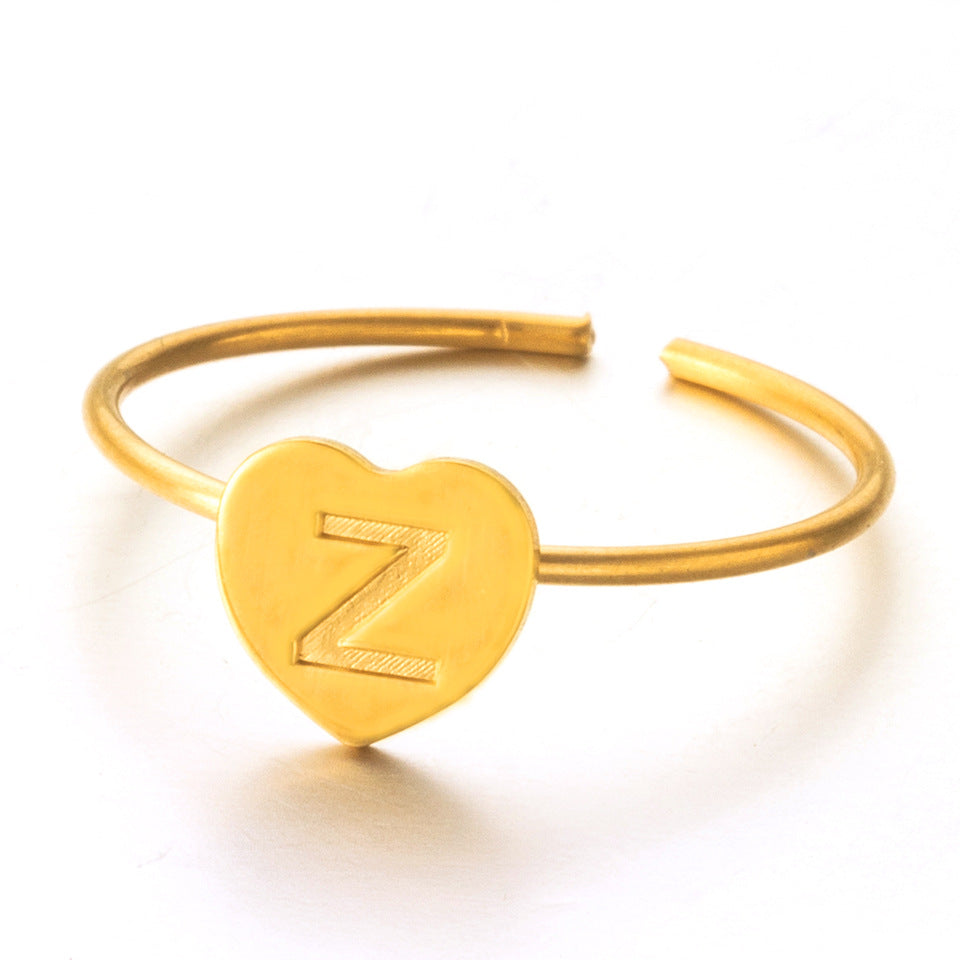 Fashion Alphabet 26 Letters Gold Stainless Steel Ring