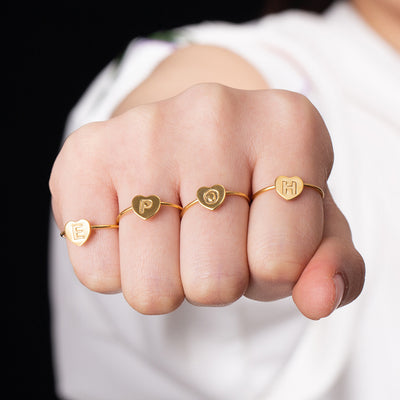 Fashion Alphabet 26 Letters Gold Stainless Steel Ring