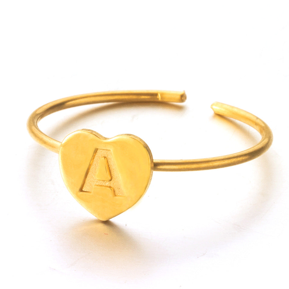 Fashion Alphabet 26 Letters Gold Stainless Steel Ring