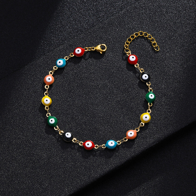Fashion Eye Titanium Steel Enamel Beaded Bracelet for Women