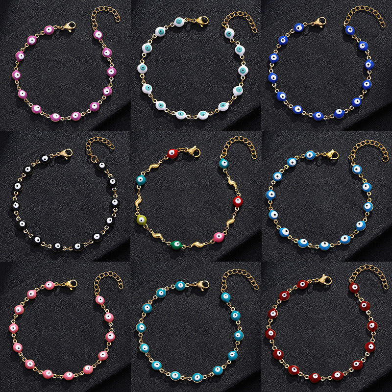 Fashion Eye Titanium Steel Enamel Beaded Bracelet for Women