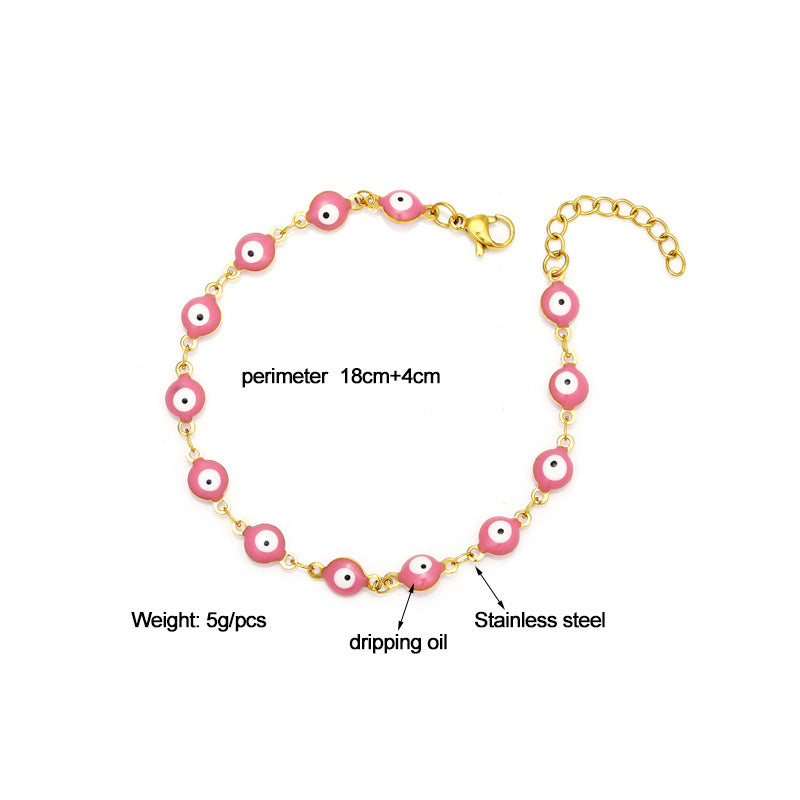 Fashion Eye Titanium Steel Enamel Beaded Bracelet for Women