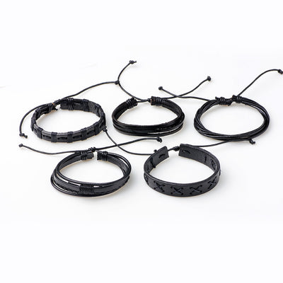 Men's Fashion Leather Bracelet Set - Five-Piece Jewelry Collection