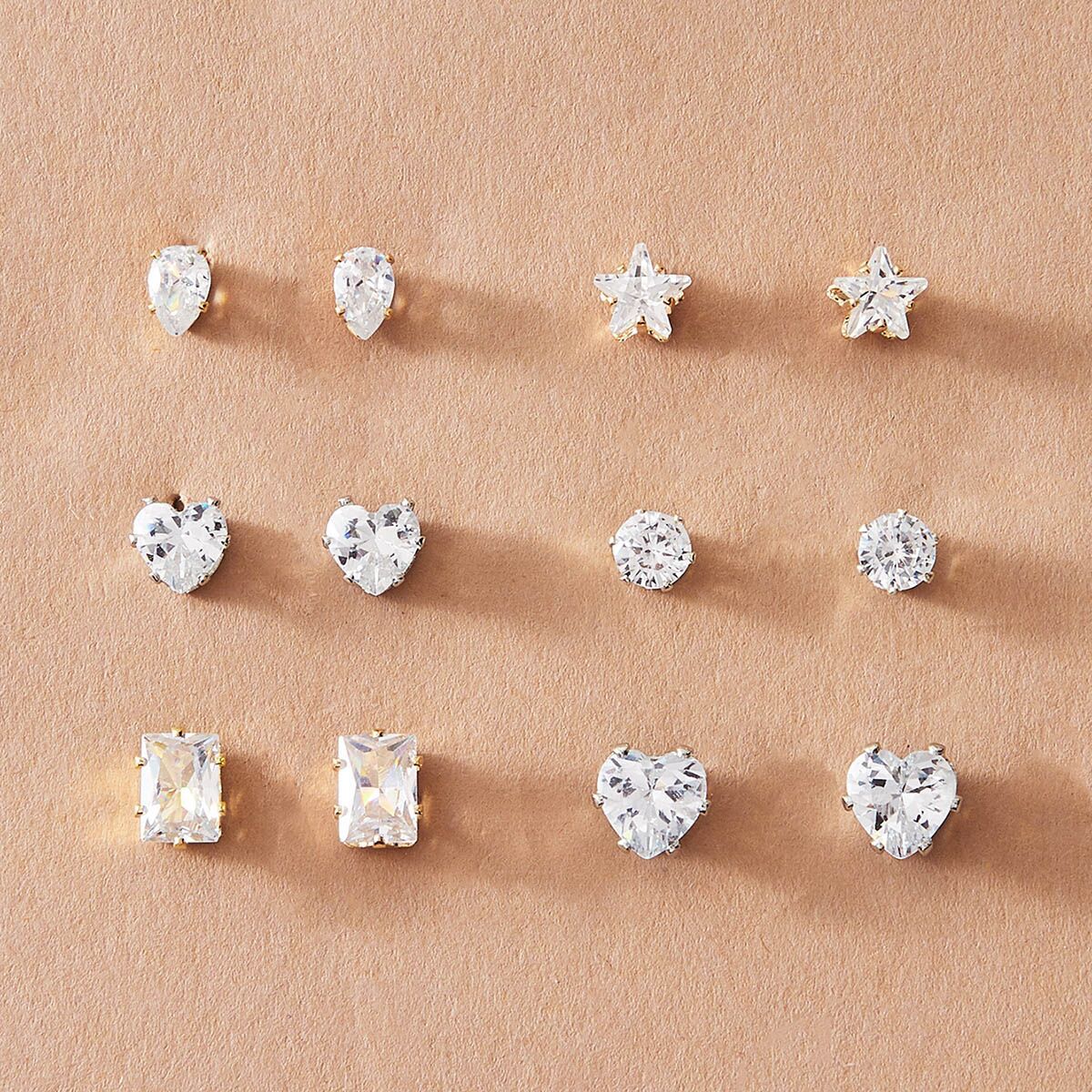 Fashion Geometric Zircon Alloy Earrings Set - 6 Pairs