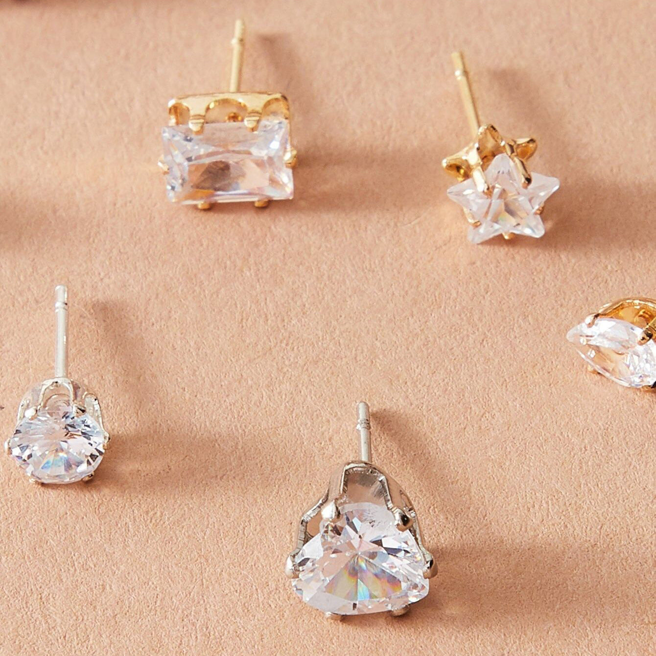 Fashion Geometric Zircon Alloy Earrings Set - 6 Pairs