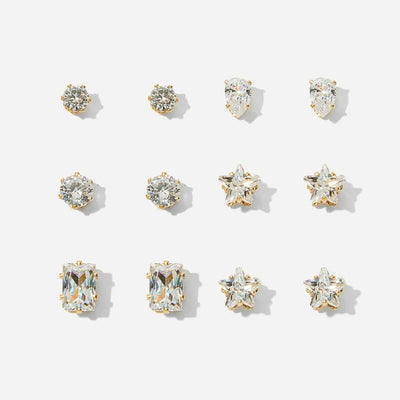 Fashion Geometric Zircon Alloy Earrings Set - 6 Pairs