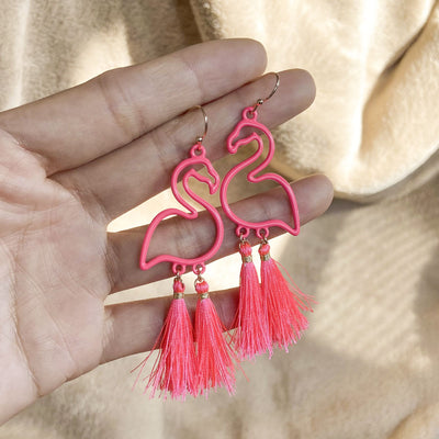 Flamingo Tassel Alloy Drop Earrings for Women