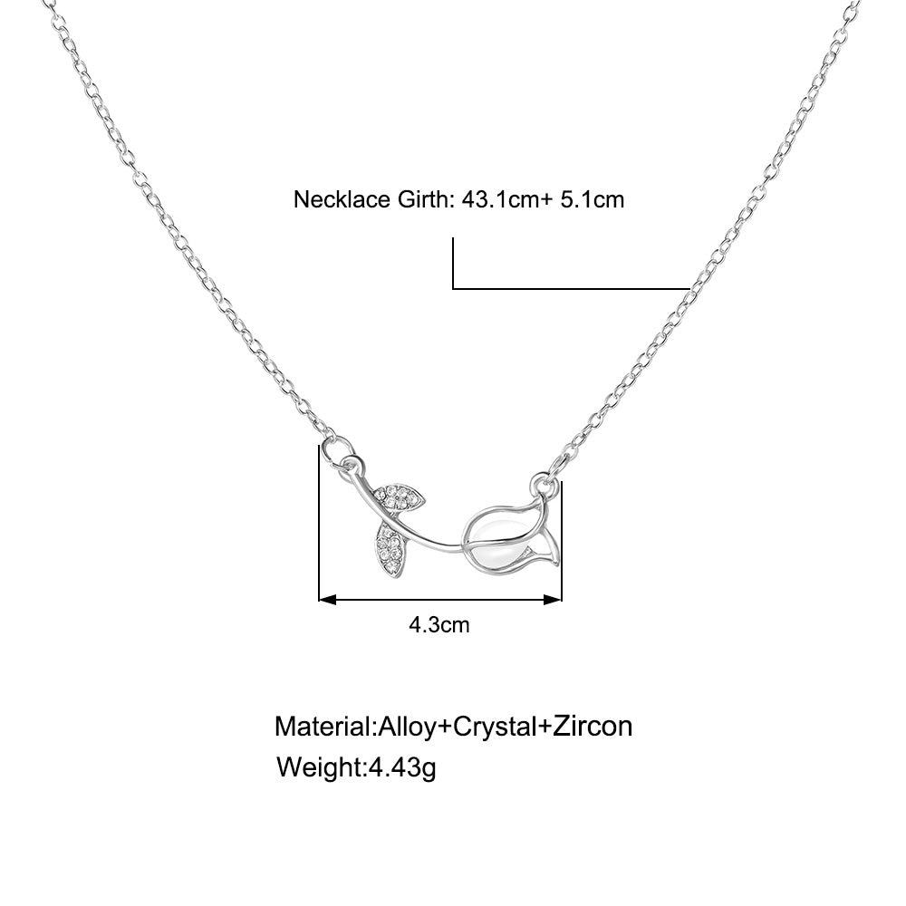 Tulip Rhinestone Inlay Pendant Necklace for Women