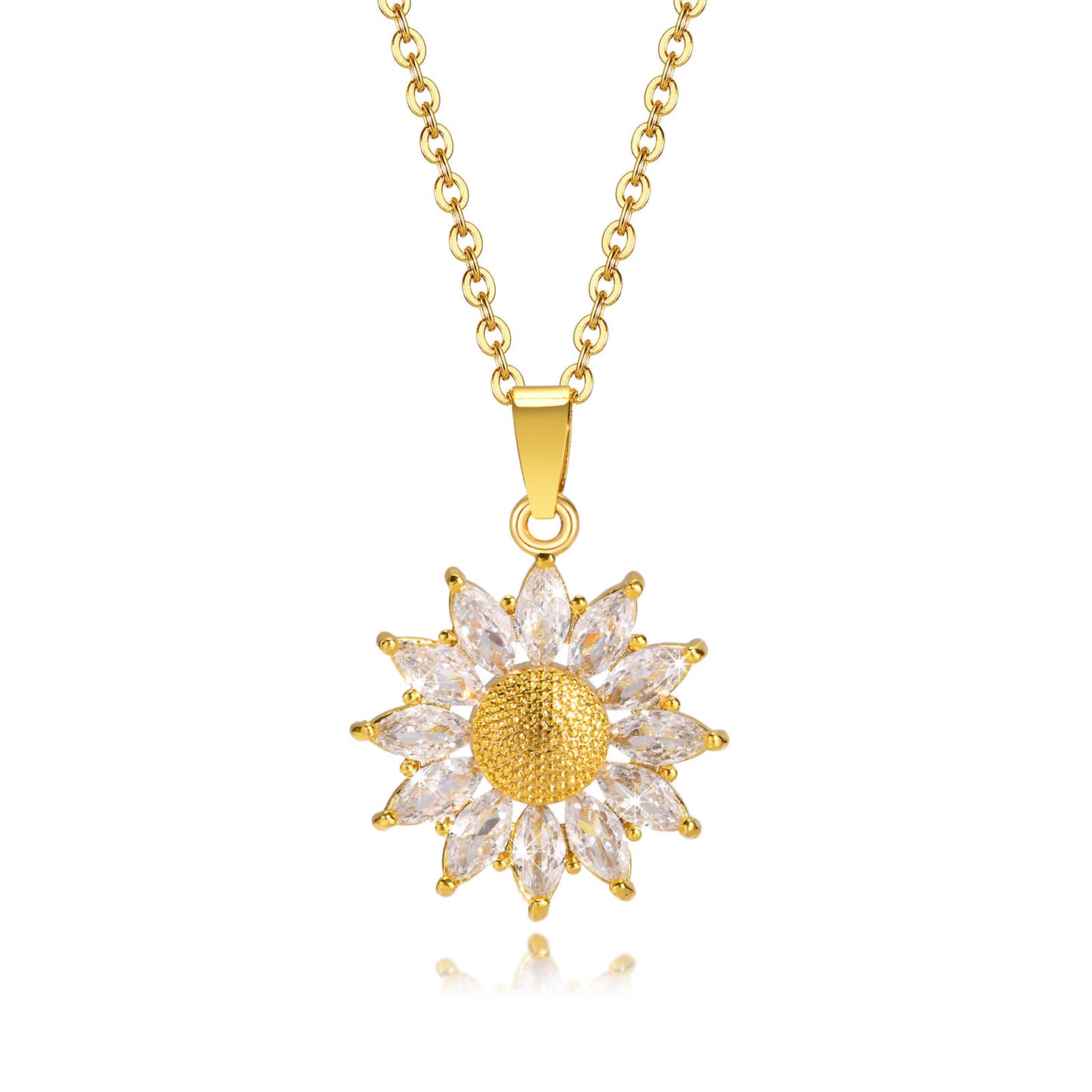 Fashion Sunflower Zircon Daisy Pendant Necklace - Stainless Steel 2023 Collection