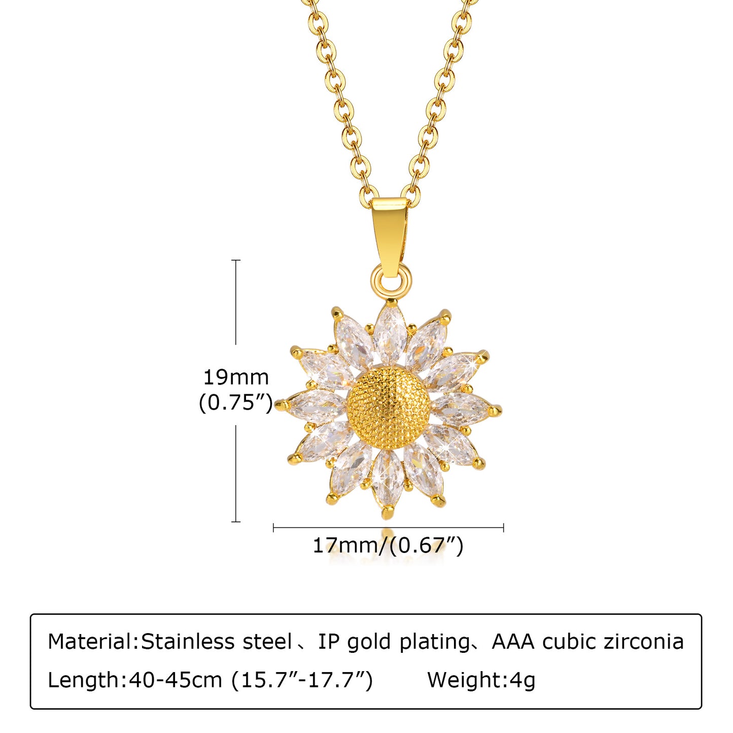 Fashion Sunflower Zircon Daisy Pendant Necklace - Stainless Steel 2023 Collection
