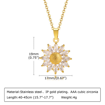 Fashion Sunflower Zircon Daisy Pendant Necklace - Stainless Steel 2023 Collection