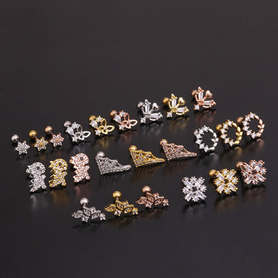 Fashion Zircon Flower Stainless Steel Statement Earrings