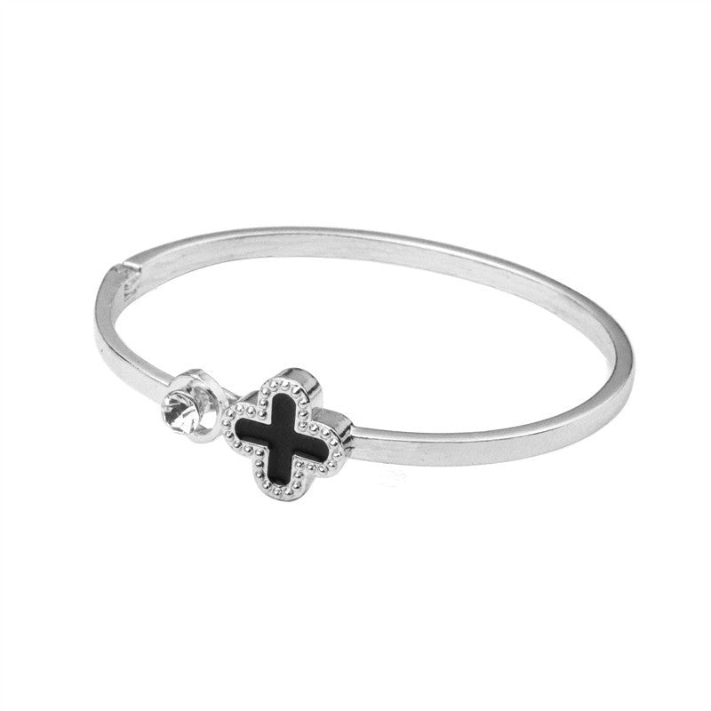 Four Leaf Clover Rose Gold Zircon Bangle Bracelet