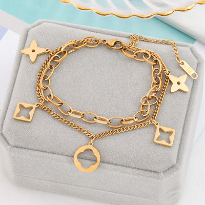 Fashion Four Leaf Clover Titanium Steel Bracelet - High-End Design Women's Jewelry