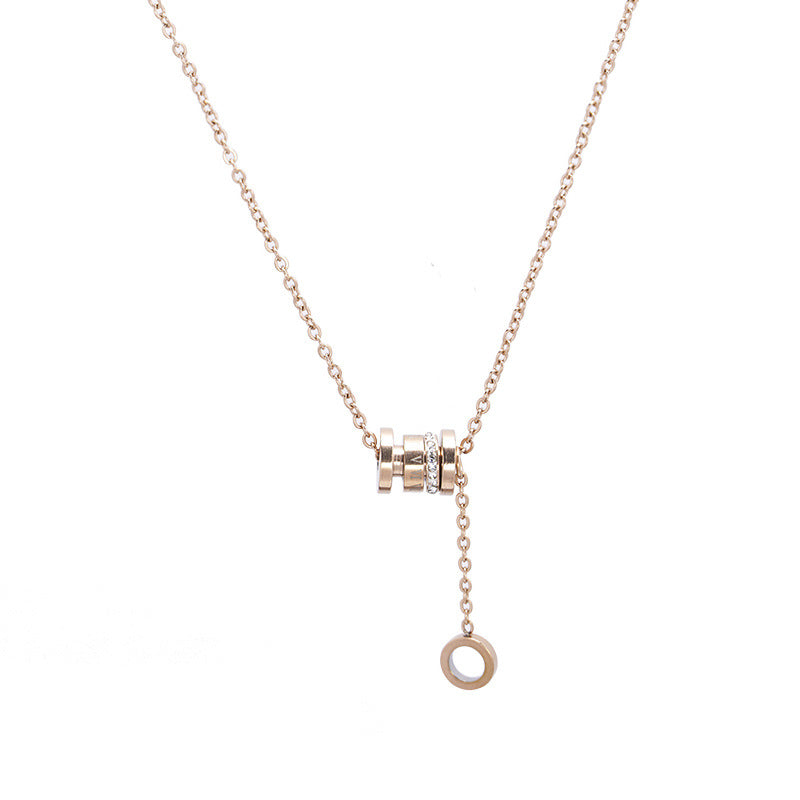 Fashion Titanium Steel Clover & Gourd Pendant Necklace with Shell Inlay and Tassel Design