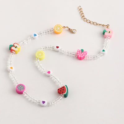 Fashion Fruit Miyuki Beads Acrylic Pearl Necklace and Handmade Clay Smiley Bracelet Set for Women and Children