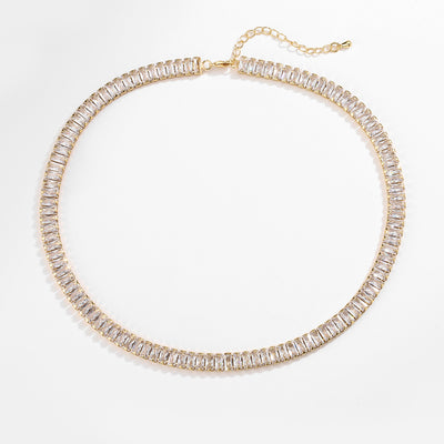 Fashion Full Diamond T Square Zirconia Chain Necklace Copper Jewelry