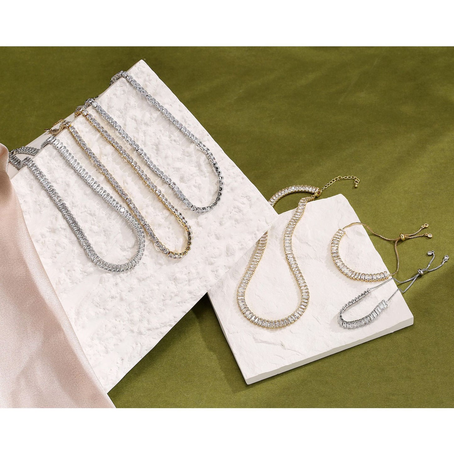 Fashion Full Diamond T Square Zirconia Chain Necklace Copper Jewelry