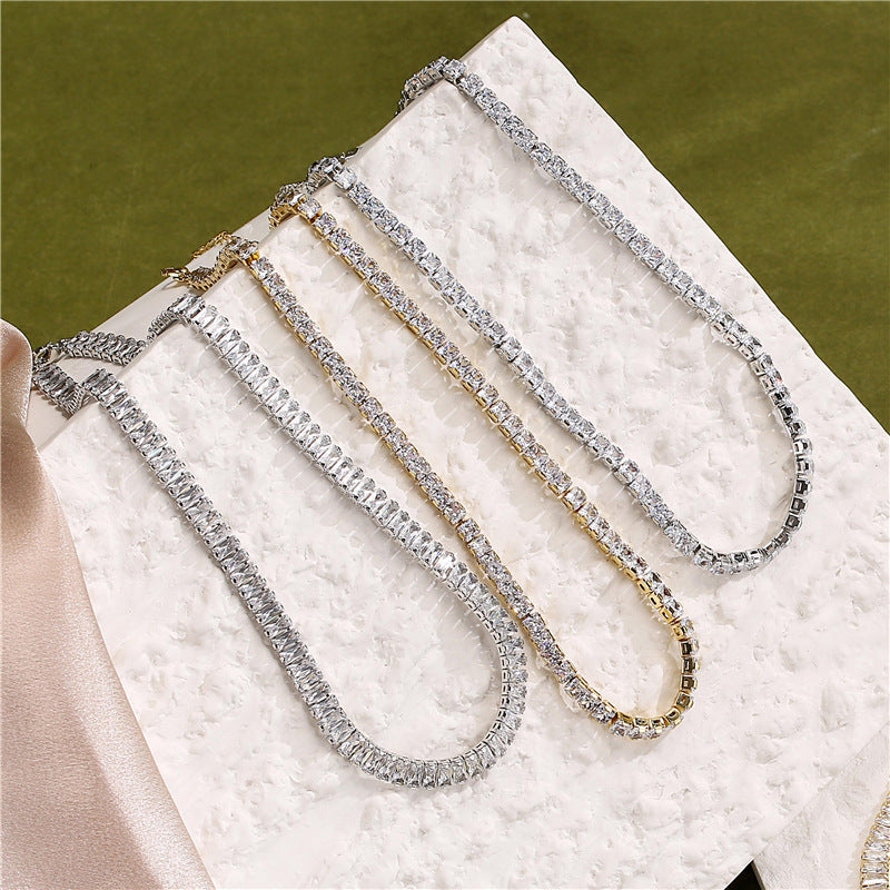 Fashion Full Diamond T Square Zirconia Chain Necklace Copper Jewelry