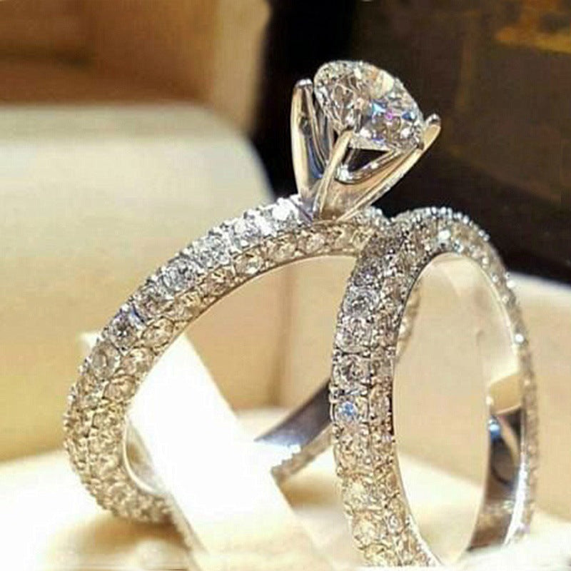Geometric Zircon Inlaid Couple Rings Set - Creative Fashion Jewelry