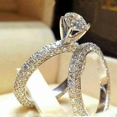 Geometric Zircon Inlaid Couple Rings Set - Creative Fashion Jewelry