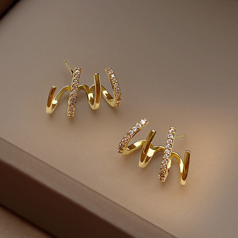 Geometric Alloy Rhinestone Stud Earrings with S925 Silver Claw Design