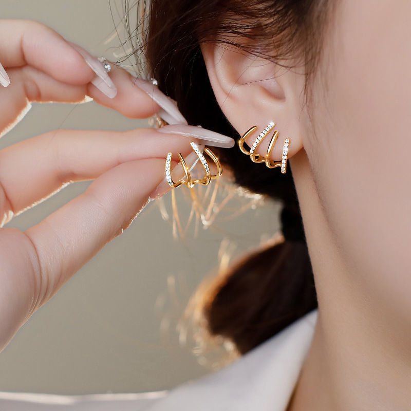 Geometric Alloy Rhinestone Stud Earrings with S925 Silver Claw Design