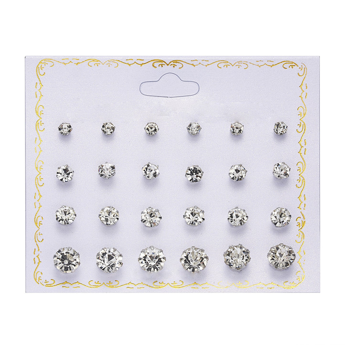 Fashion Geometric Zircon Inlay Stud Earrings Set - 12 Pairs
