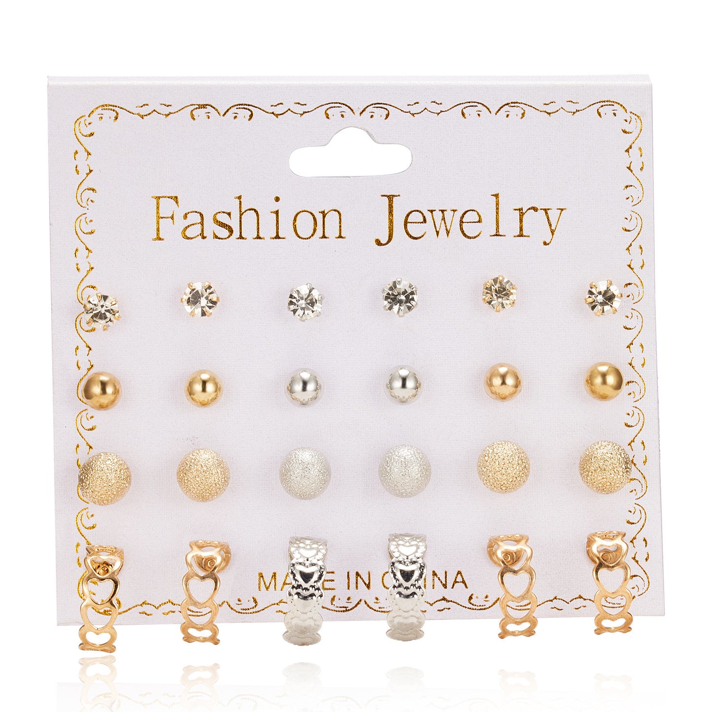 Fashion Geometric Zircon Inlay Stud Earrings Set - 12 Pairs