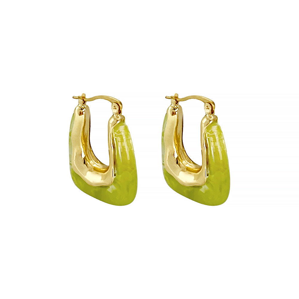 Geometric U-Shape Colorful Jelly Hoop Earrings - Minimalist Design