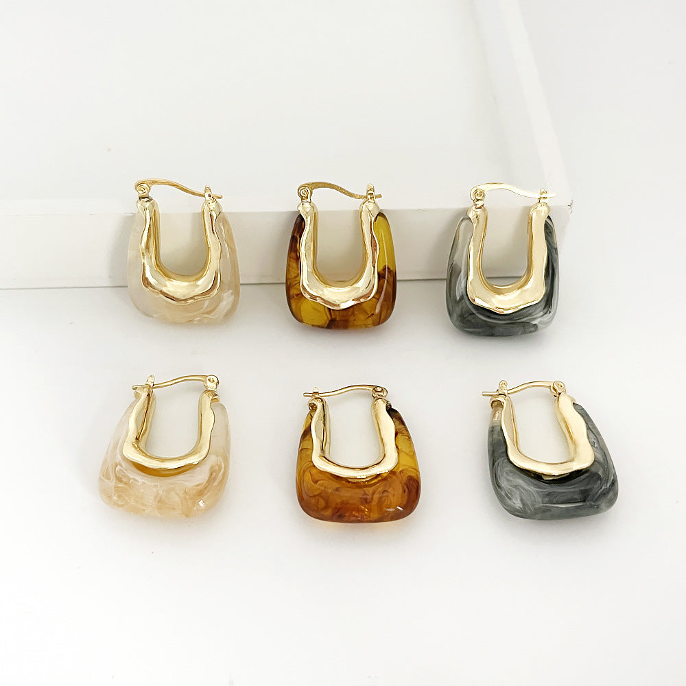 Geometric U-Shape Colorful Jelly Hoop Earrings - Minimalist Design