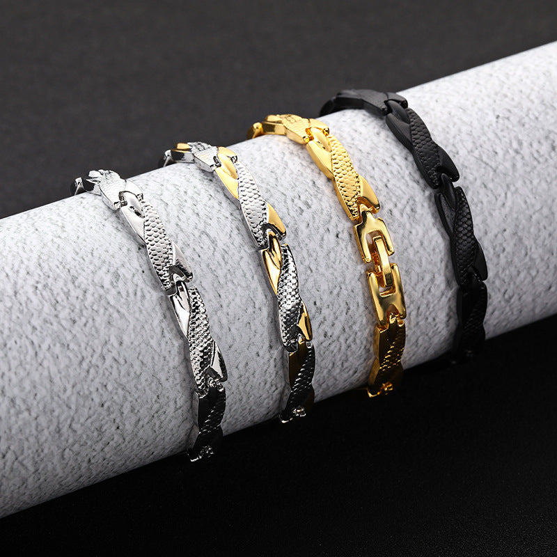 Geometric Alloy Plated Unisex Dragon Pattern Bracelet 7mm Wide