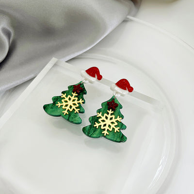 Geometric Acrylic Christmas Tree Earrings for Women