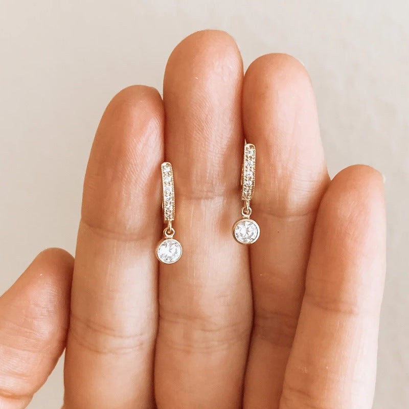 Fashion Geometric Circle Zircon Copper Gold-Plated Earrings