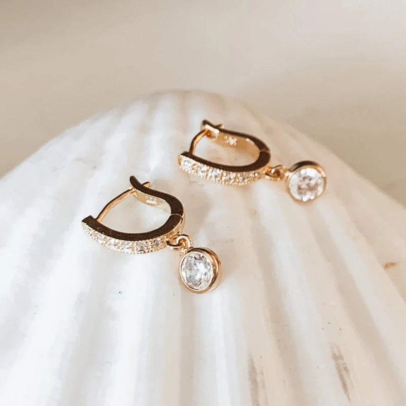 Fashion Geometric Circle Zircon Copper Gold-Plated Earrings
