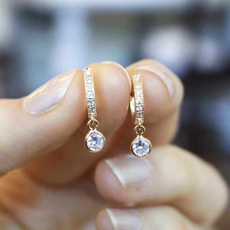 Fashion Geometric Circle Zircon Copper Gold-Plated Earrings