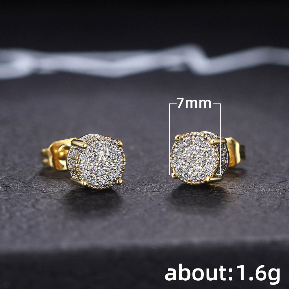 Geometric Zirconia Hip Hop Copper Stud Earrings