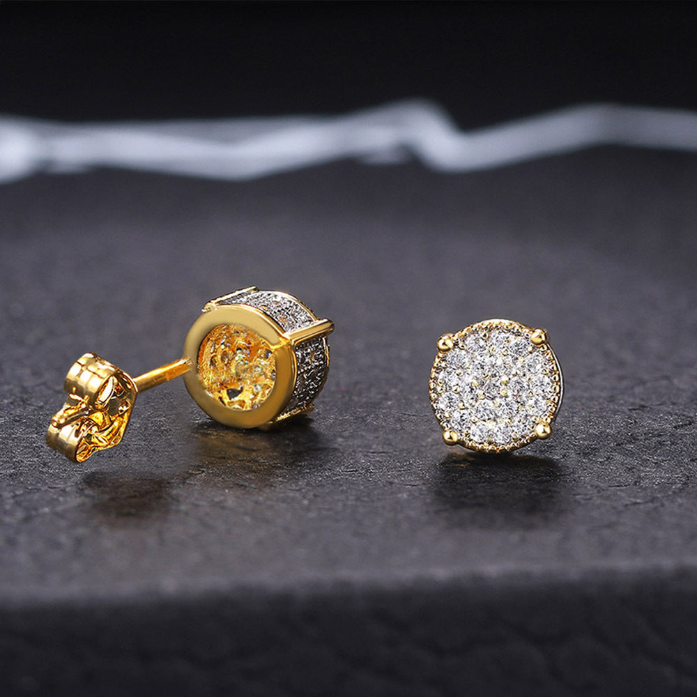 Geometric Zirconia Hip Hop Copper Stud Earrings
