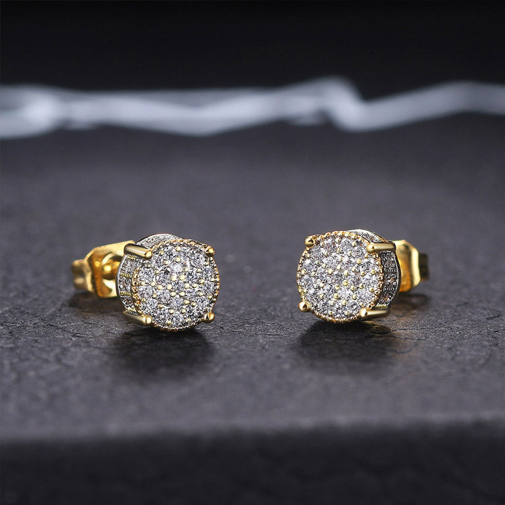 Geometric Zirconia Hip Hop Copper Stud Earrings