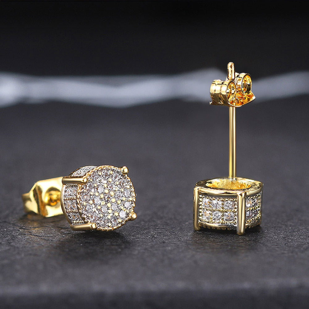 Geometric Zirconia Hip Hop Copper Stud Earrings