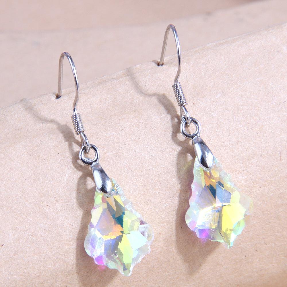 Fashion Geometric Crystal Leaf Copper Earrings