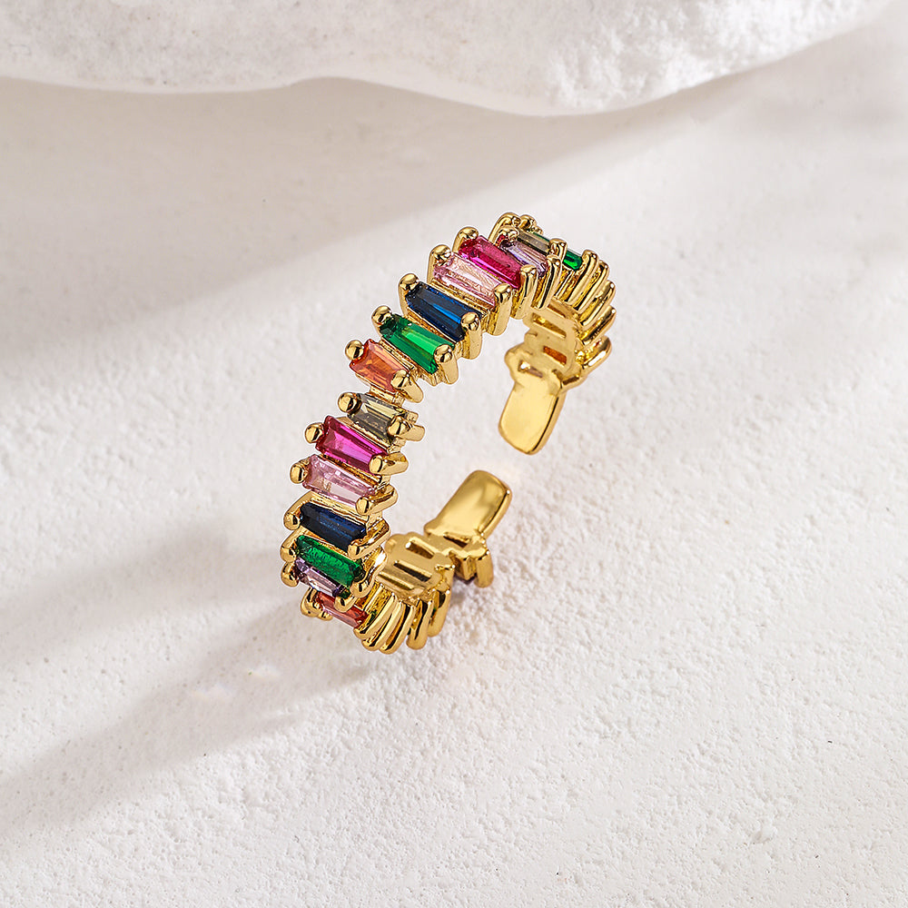 Fashion Geometric Gold Plated Zircon Adjustable Open Ring