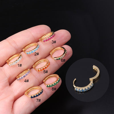 Fashion Geometric Zircon Inlaid Copper Earrings - Colorful Korean Style Pierced Ear Cuff