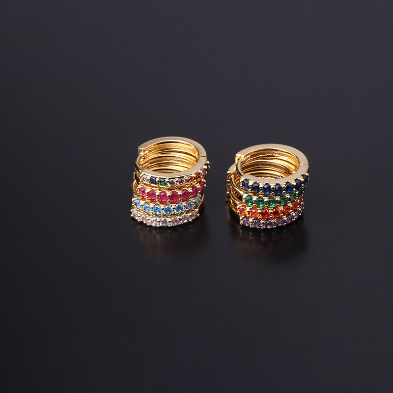 Fashion Geometric Zircon Inlaid Copper Earrings - Colorful Korean Style Pierced Ear Cuff