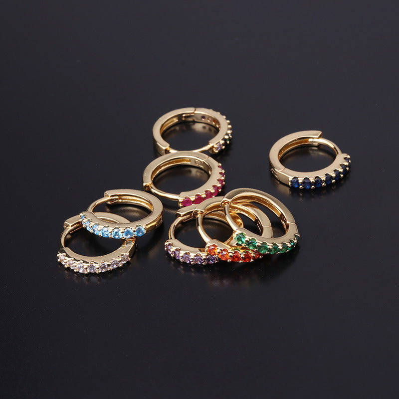 Fashion Geometric Zircon Inlaid Copper Earrings - Colorful Korean Style Pierced Ear Cuff