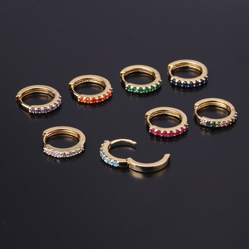 Fashion Geometric Zircon Inlaid Copper Earrings - Colorful Korean Style Pierced Ear Cuff