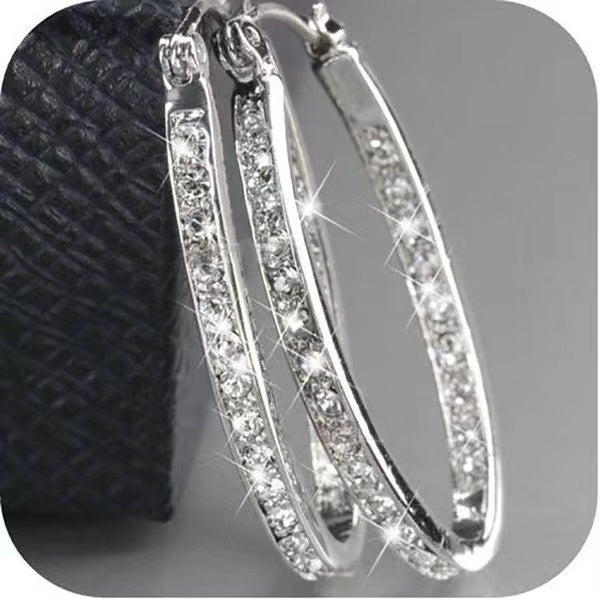 Fashion Geometric Zircon Inlaid Large Hoop Earrings with S925 Silver Needle