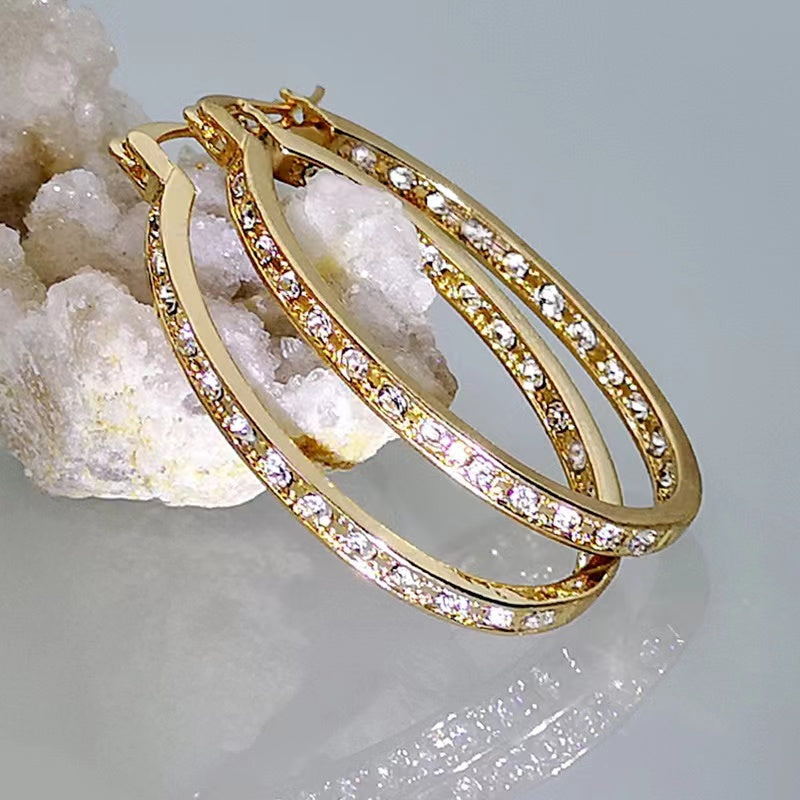 Fashion Geometric Zircon Inlaid Large Hoop Earrings with S925 Silver Needle