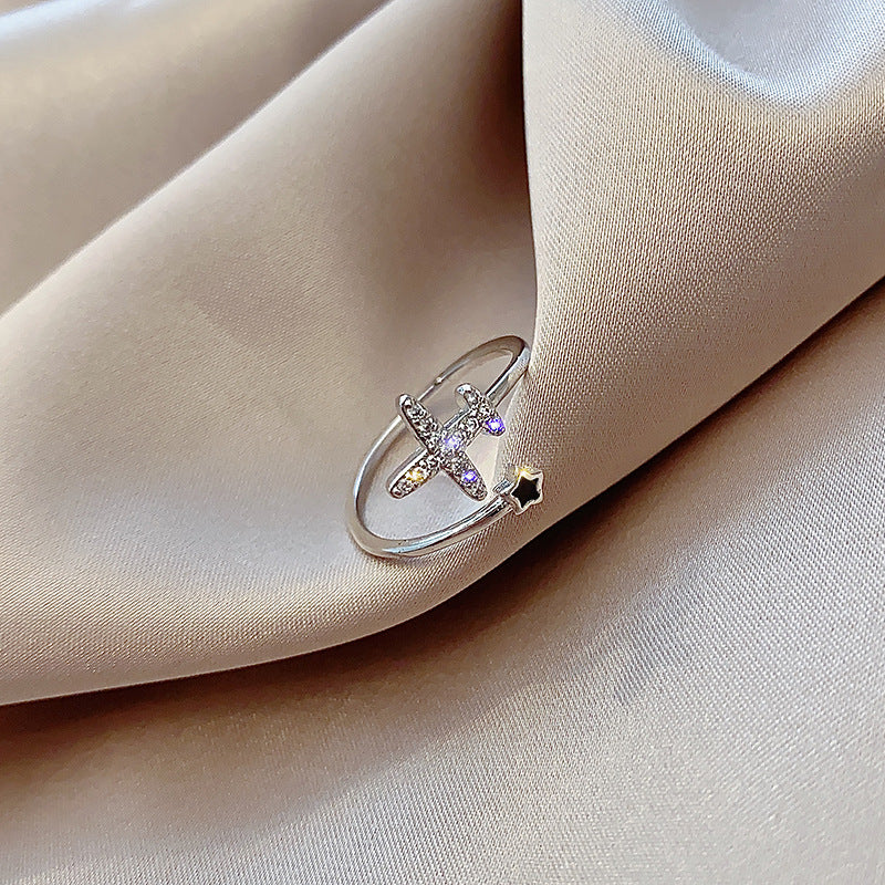 Fashion Geometric Copper Inlay Zircon Open Ring with Artificial Pearls